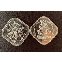 Багамские острова Багамы 15 центов 2005  Гибискус цветок UNC