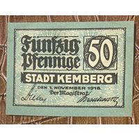 Нотгельд 50 пфеннигов 1918 год. Кемберг. Веймарская республика