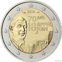 2 евро 2010 Франция 70 лет речи Шарля де Голля Ко всем французам  UNC из ролла