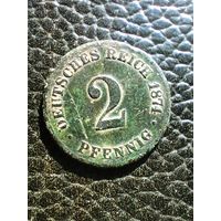 Монета 2 пфеннига 1874 год.