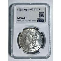 1 доллар 1900 Морган ms 64 нечастый год! Крупное серебро США