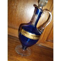 Графин синее стекло. золочение старинный