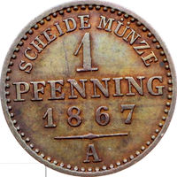РАСПРОДАЖА!!! - ГЕРМАНИЯ ПРУССИЯ 1 пфенниг 1867 год