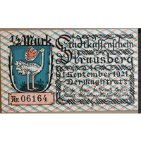 Германия 1/2 марки 1921 г Страусберг (Strausberg) вар. 3, aUNC