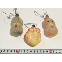 Ёлочные игрушки СССР стекло лот Ёжик 2шт и Петушок