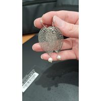 Серьги Физалис, ажурные серебристые с натуральным жемчугом. Лот С 1 РУБЛЯ! много лотов!