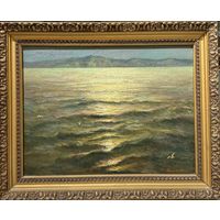 Багрянцев Н.М "Море. Лунная дорожка", ДВП, масло. Размер с рамой 61х49 см.