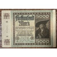 Банкнота 5000 марок 1922 год. Веймарская республика.