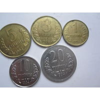 Монеты Узбекистана 5шт.
