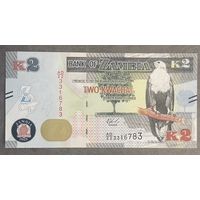 Банкнота Замбия 2 квача 2022 год - Орлан-крикун. Лошадиная антилопа. Статуя Свободы. НЕ БЫЛА В ОБОРОТЕ.