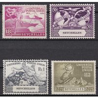 198.BrK. Великобритания. Колонии. Сейшелы. 75 лет Всеобщему Почтовому Союзу. 1949 г. Полная серия. Mi ##150-153.