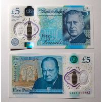 Великобритания, 5 фунтов 2023 г, P-W398 (CA, полимер, Карл III и сэр Уинстон Черчилль), UNC