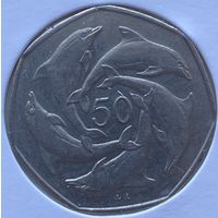 Гибралтар 50 пенсов 1997 г. Дельфины. В холдере