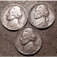 5 центов  1940 P D S США Джеферсон все 3 МД