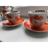 КАЧЕСТВЕНННЫЙ !!Редкий старинный чайный сервиз маки фарфор СССР барановка Барановский фарфоровый завод на 8 пар(ПЕРСОН)