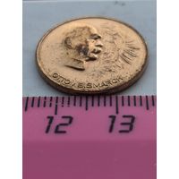 Памятная медаль (жетон) ФРГ Otto v. Bismarck. Медь. Чеканка. Вес 3,67 грамма. Диаметр  20,0 мм. Медаль не чищена. 45257