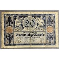Банкнота 20  марок 1915 год. Германская империя. С рубля без МЦ.