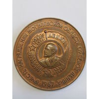 Памятная настольная медаль. Бронза. "В честь награждения Могилевской области орденом Ленина". 1967г. Ретро СССР. м