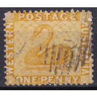 142.Aust. Великобритания. Австралийские штаты. Западная Австралия. Чёрный лебедь. Стандарт. 1882 г. 1p. Mi.#23C.