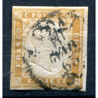 Королевство Сардиния-Пьемонт, Италия - 1855/63г. - король Виктор Эммануил II, 10 с - 1 марка - гашёная [Mi 11 а]. #1-It-22-A-2