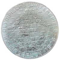 100 шиллингов 1975 XII зимние Олимпийские Игры, Инсбрук 1976 - Лыжник! Серебро 24 грамма 640 пробы! ВОЗМОЖЕН ОБМЕН!