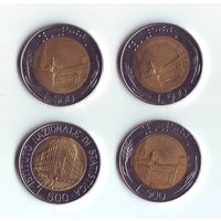 500 лир 1986, 1991, 1996. Италия.