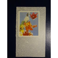 Поздравляем!  Цветы.  до 1969 г.  подписанная.  двойная.