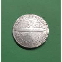 Германия. 5 рейхсмарок. 1930 год. Веймар. Граф Цеппелин. Дирижабль. Редкая, отличная! Серебро
