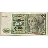 Банкнота 20 марок. 1980 год, ФРГ. Эльсбет Тухер. Скрипка, кларнет. НЕ БЫЛА В ОБОРОТЕ.