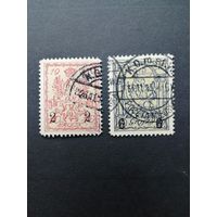 Польша 1915 Марки Mi.1-2 Варшавская городская почта с надпечатками "2 gr и 6 gr" выпуска октябрь-ноябрь из серии "Геральдические фигуры" (гашение с наклейками) Mi.5А-6А II каталог 26.00 евро