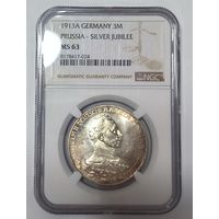 3 марки 1913 мундир ms 63 NGC