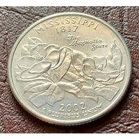 США 25 центов , D 2002 Квотер штата Миссисипи    ( 2-5-2 )