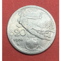Италия, 20 сентесими 1908г.