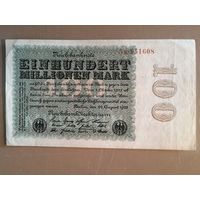 Германия 100 миллионов марок, 1923 год (22. August 1923), Ro.106c, DEU-119, Частная тип. ВЗ листья