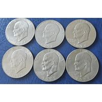 1 доллар 1971 1972 1974 1976 1977 1978 США  Эйзенхауэр 6 монет все МД Денвер