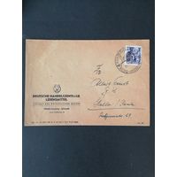ГДР 1954 Конверт с маркой серии "Пятилетка" с надпечаткой нового номинала" (гашение) марка Mi.438х каталог 80.00 евро
