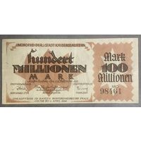 Банкнота 100 миллионов 1923 год. Кайзерслаутерн. Веймарская республика