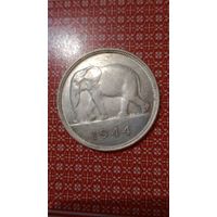 Бельгийское Конго 50 франков 1944 слон не частая