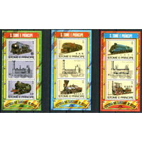 Сан Томе и Принсипи - 1982г. - Локомотивы - 3 блока - полная серия, MNH [Mi bl. 114-116]. #O-Bl-Z-2-12