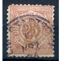 Королевство Вюртемберг - 1875г. - 25 Pf - 1 марка - гашёная [Mi 48]. #1-Wu-12-A-1