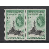 Фолкленды /Falkland Island 1954** Корабль Елизавета II  сцепка Mi#19