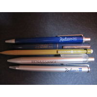 4 фирменные шариковые ручки и цанговый карандаш систем отелей ("Grand Hotel", "Radisson", "Renaissance", "Mercure")