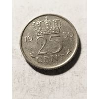 Нидерланды 25 центов 1950