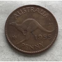 Австралия 1 пенни 1955 Елизавета II (Мельбург - без точки)