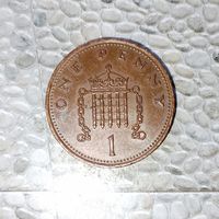 1 пенни 1986 года Великобритания. Королева Елизавета 2. Шикарная родная патина!