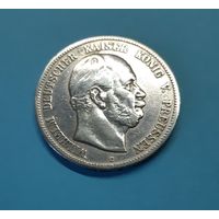 Германия. 5 марок. 1876 год. Пруссия. Вильгельм. Отличная! Серебро. Распродажа коллекции!