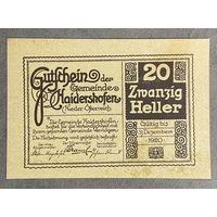 Геллеров Нотгельд Австрия Хайдерсхофен, 20 геллеров 1920 год