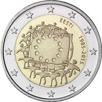 2 евро Эстония 2015 30 лет флагу Европы UNC из ролла