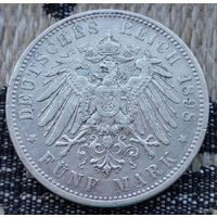 Германия 5 марок 1898 года, А. Серебро! Сторгуй за свою цену, предложи обмен! S160
