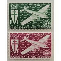 33.FrK. Франция. Колонии. Мартиника. Свободная Франция. Авиапочта. 1945 г. Полная серия. Mi.##205-206.